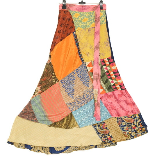 Sushila Vintage Patchwork Magic Wrap Art Silk Saree Reversible Skirt Beach Dress