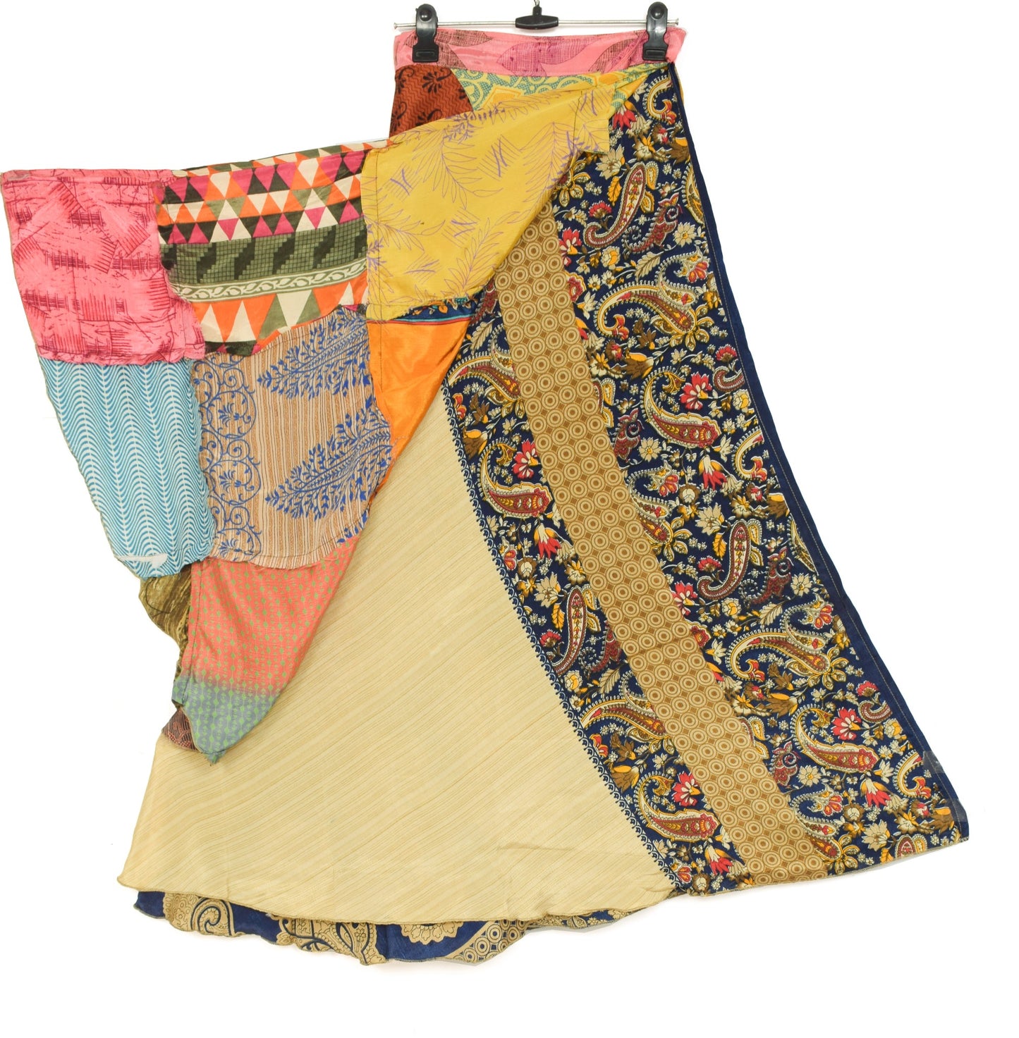 Sushila Vintage Patchwork Magic Wrap Art Silk Saree Reversible Skirt Beach Dress