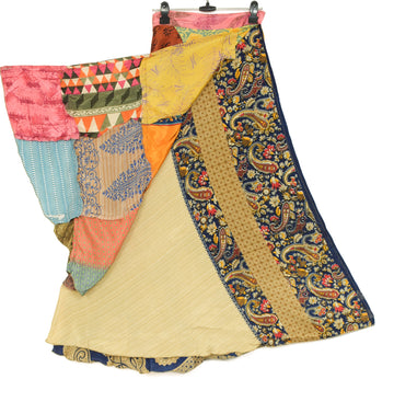 Sushila Vintage Patchwork Magic Wrap Art Silk Saree Reversible Skirt Beach Dress