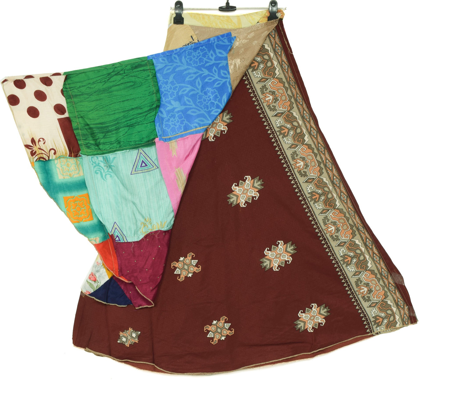 Sushila Vintage Patchwork Magic Wrap Art Silk Saree Reversible Skirt Beach Dress