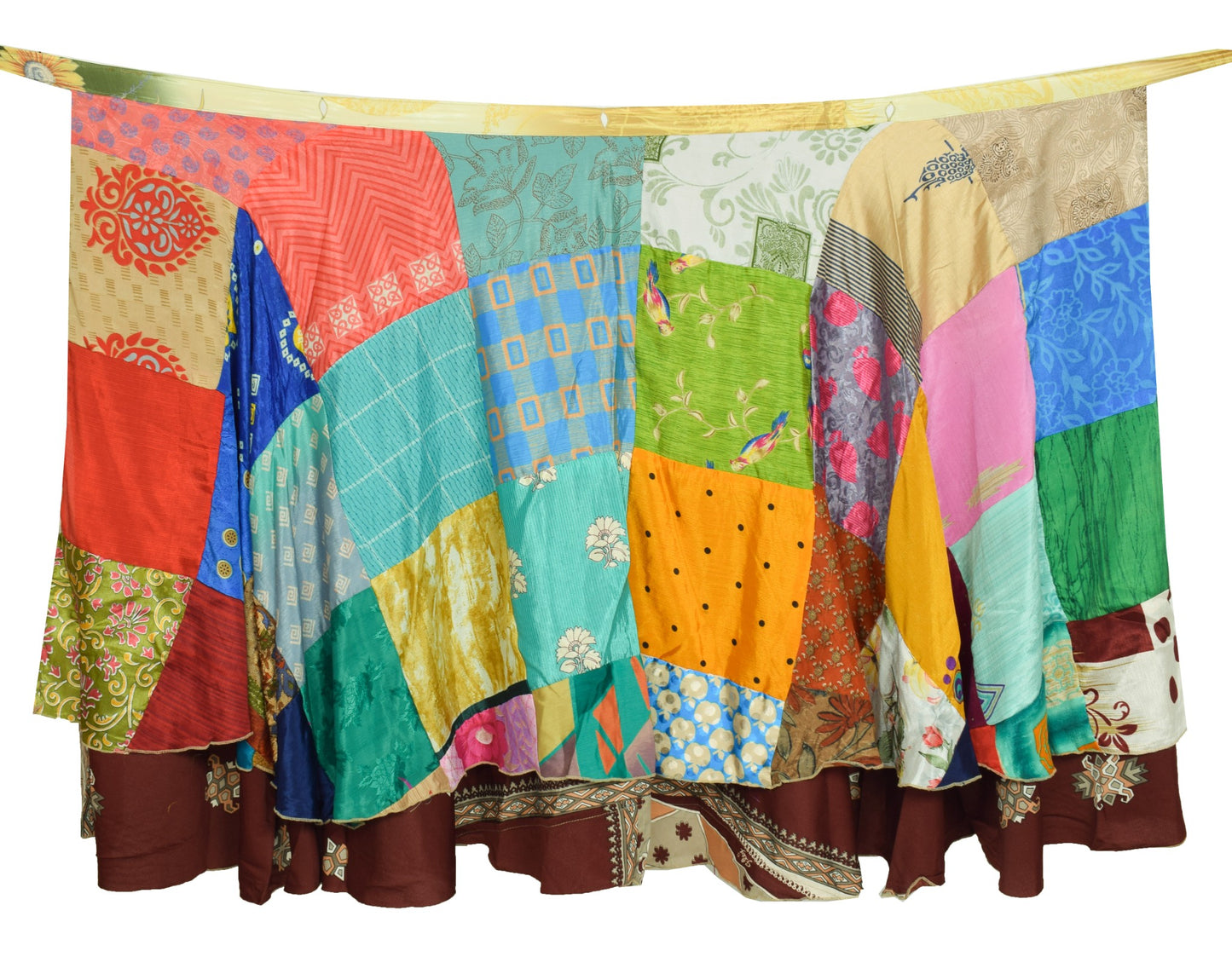 Sushila Vintage Patchwork Magic Wrap Art Silk Saree Reversible Skirt Beach Dress