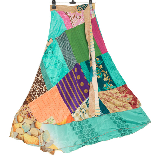 Sushila Vintage Patchwork Magic Wrap Art Silk Saree Reversible Skirt Beach Dress