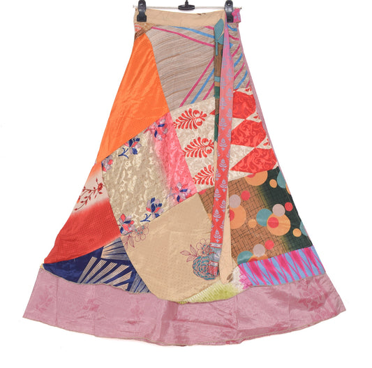 Sushila Vintage Patchwork Magic Wrap Art Silk Saree Reversible Skirt Beach Dress