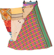Sushila Vintage Patchwork Magic Wrap Art Silk Sari Reversible Skirt Beach Dress