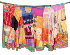 Sushila Vintage Patchwork Magic Wrap Art Silk Sari Reversible Skirt Beach Dress
