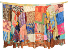 Sushila Vintage Patchwork Magic Wrap Art Silk Saree Reversible Skirt Beach Dress