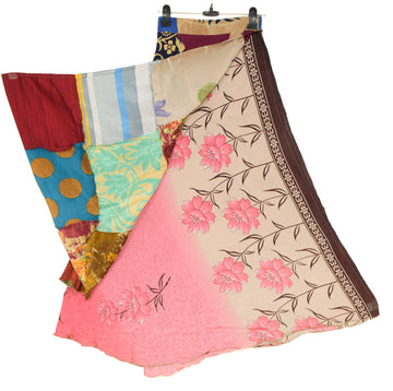Sushila Vintage Patchwork Magic Wrap Art Silk Saree Reversible Skirt Beach Dress