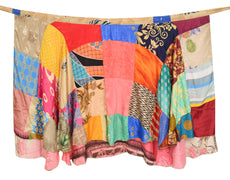 Sushila Vintage Patchwork Magic Wrap Art Silk Saree Reversible Skirt Beach Dress
