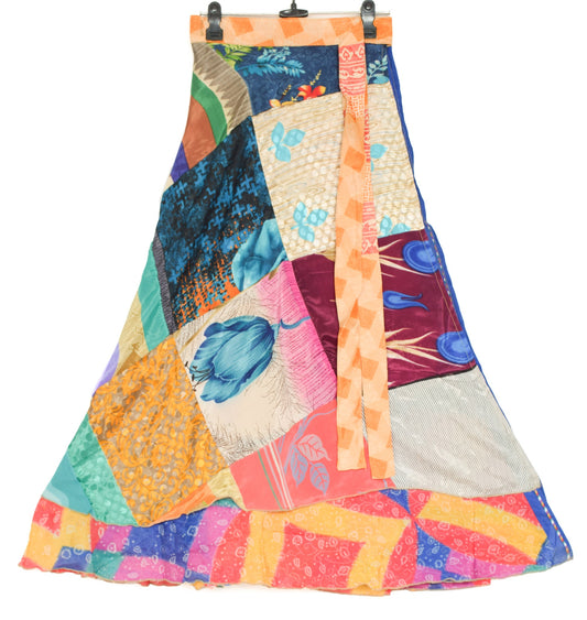 Sushila Vintage Patchwork Magic Wrap Art Silk Saree Reversible Skirt Beach Dress
