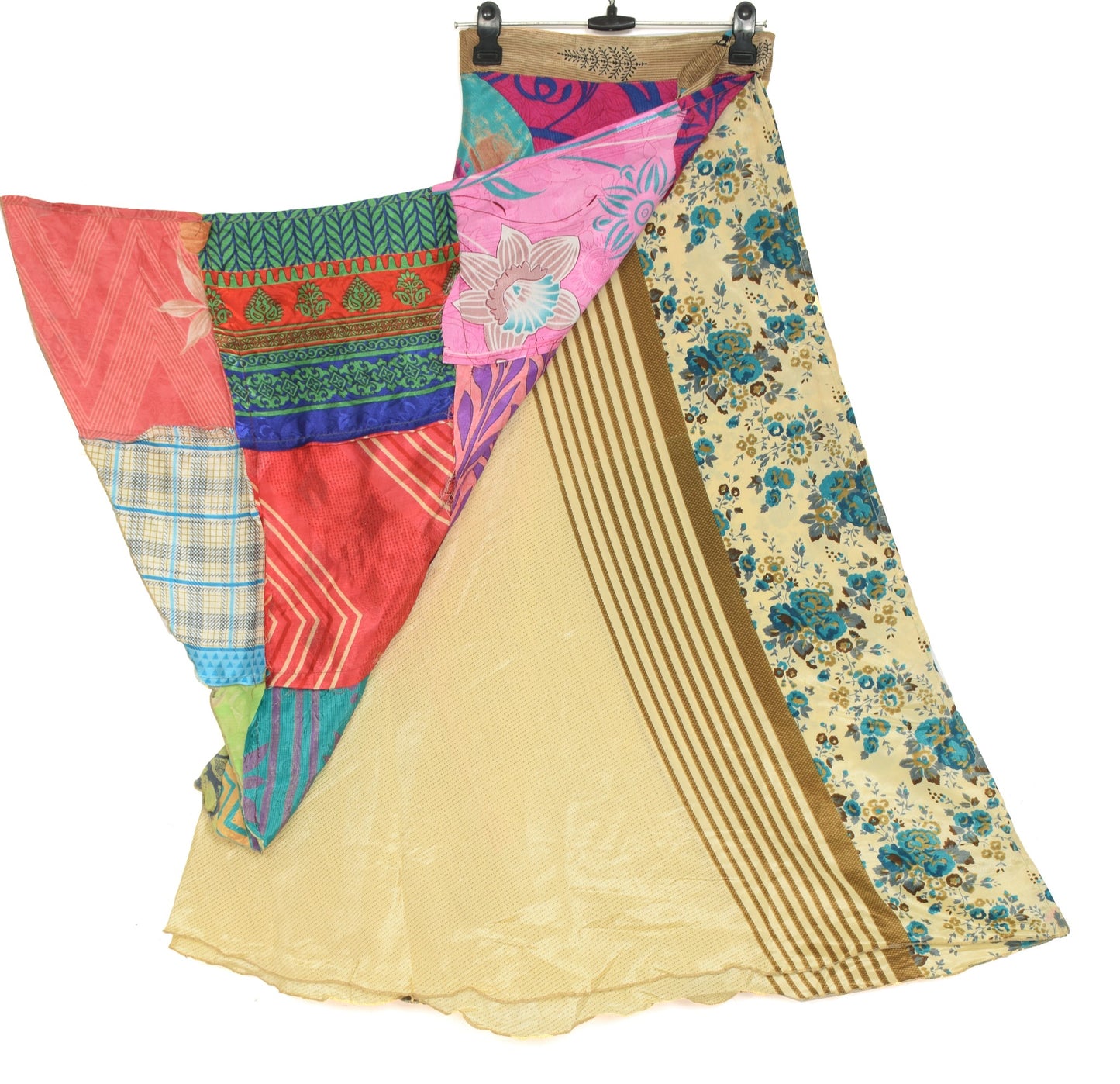 Sushila Vintage Patchwork Magic Wrap Silk Saree Reversible Skirt Beach Dress