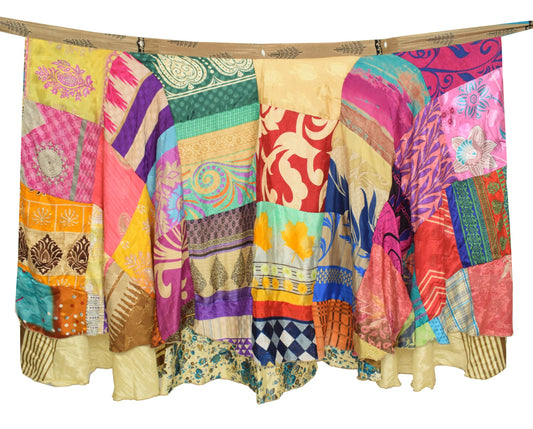 Sushila Vintage Patchwork Magic Wrap Silk Saree Reversible Skirt Beach Dress