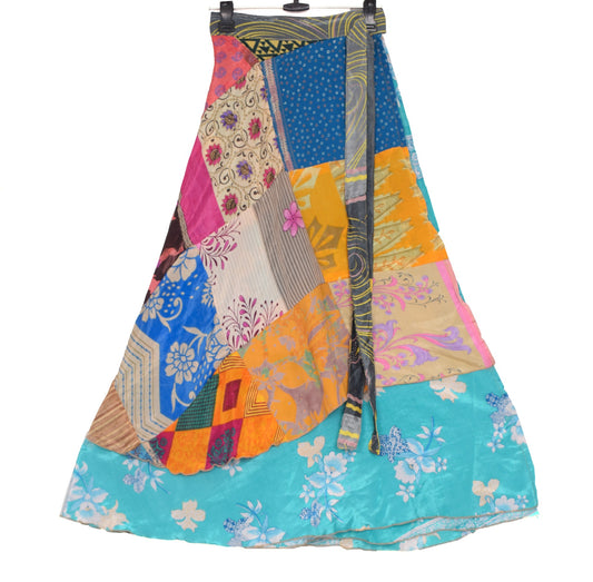 Sushila Vintage Patchwork Magic Wrap Silk Saree Reversible Skirt Beach Dress
