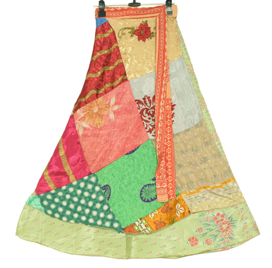 Sushila Vintage Patchwork Magic Wrap Art Silk Saree Reversible Skirt Beach Dress