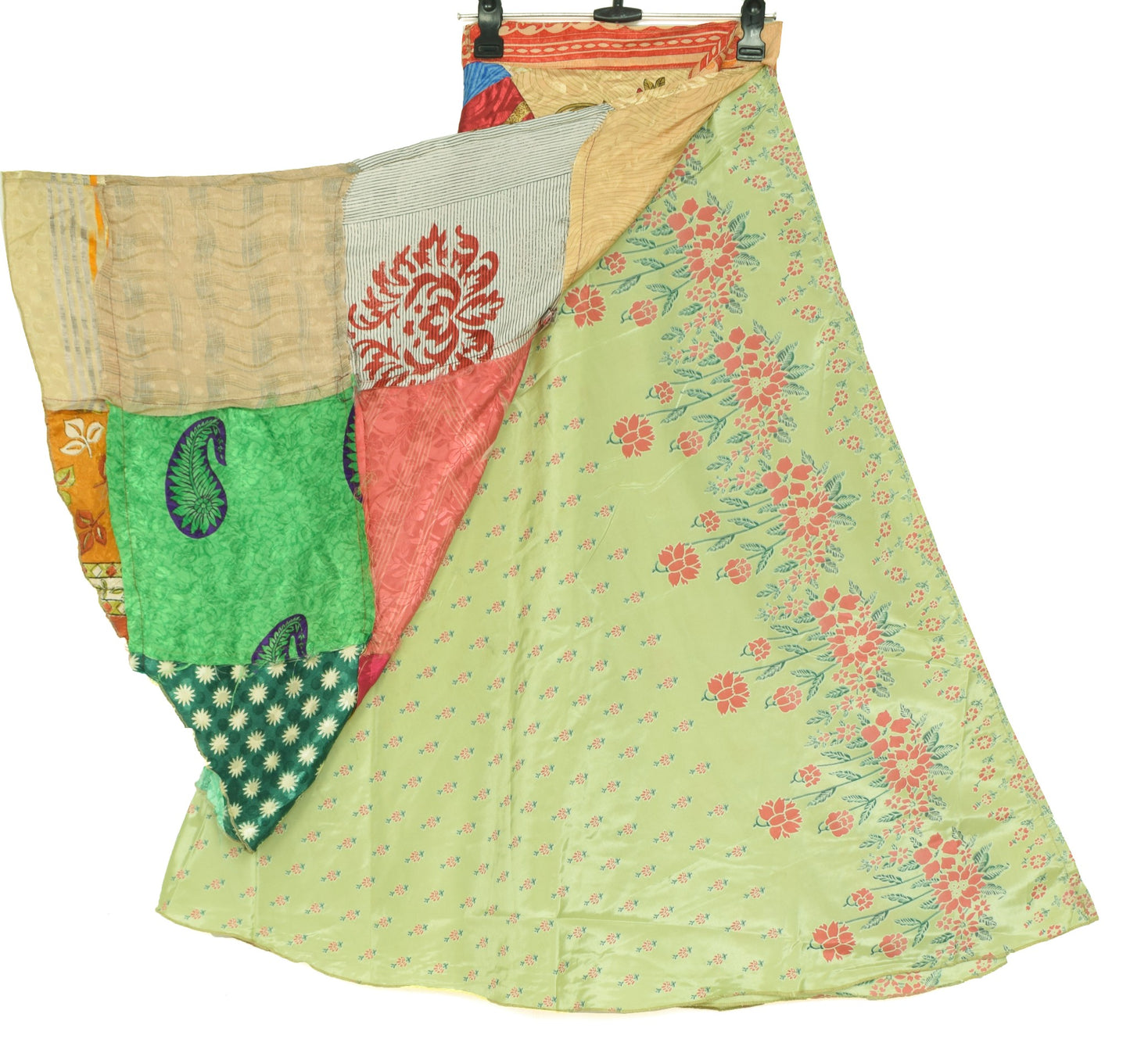 Sushila Vintage Patchwork Magic Wrap Art Silk Saree Reversible Skirt Beach Dress