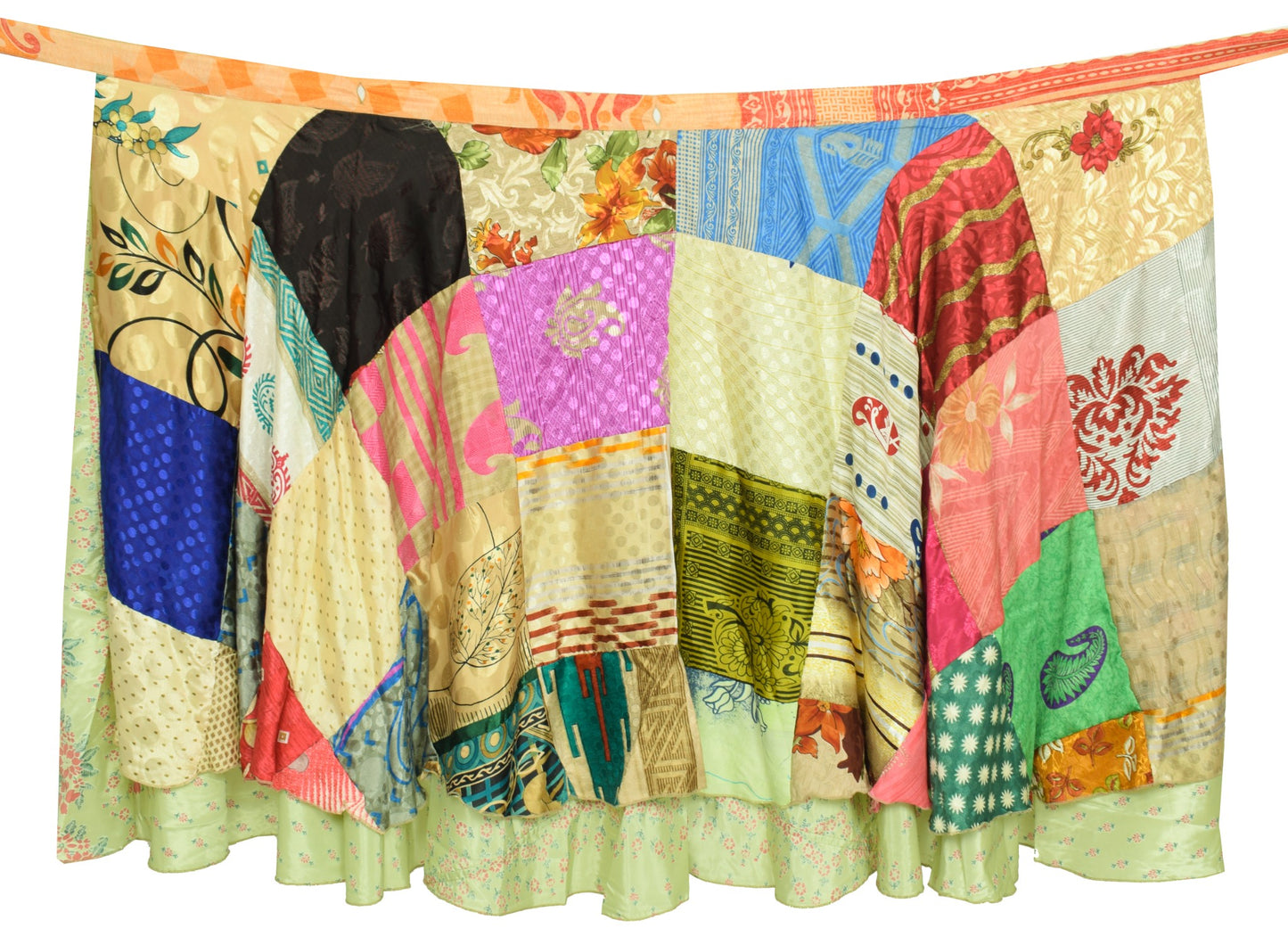 Sushila Vintage Patchwork Magic Wrap Art Silk Saree Reversible Skirt Beach Dress