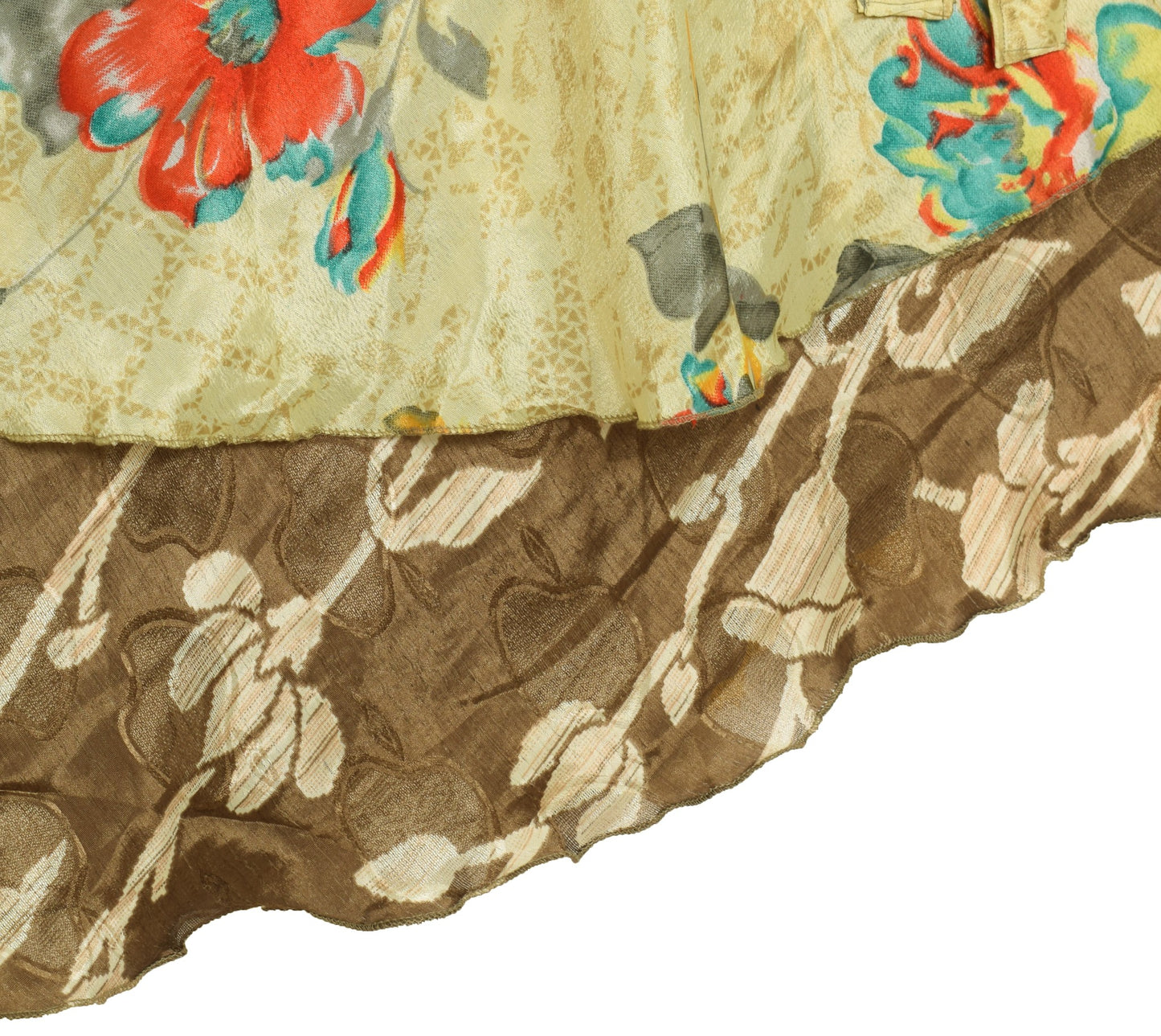 Sushila Vintage Floral Art Silk Saree Magic Wrap Brown Reversible Skirt Beach Dress