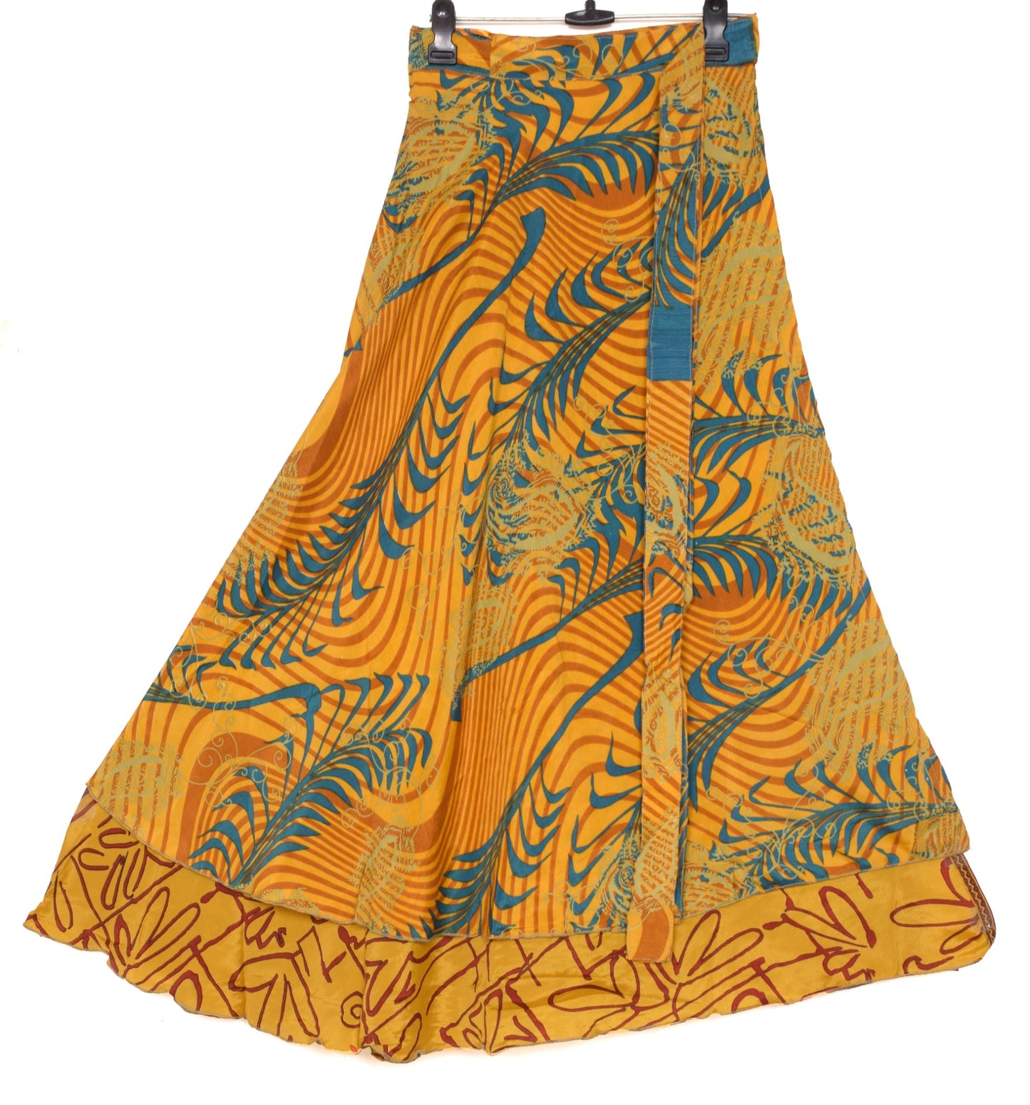 Sushila Vintage Yellow Art Silk Saree Magic Wrap Reversible Skirt Beach Dress Hippie
