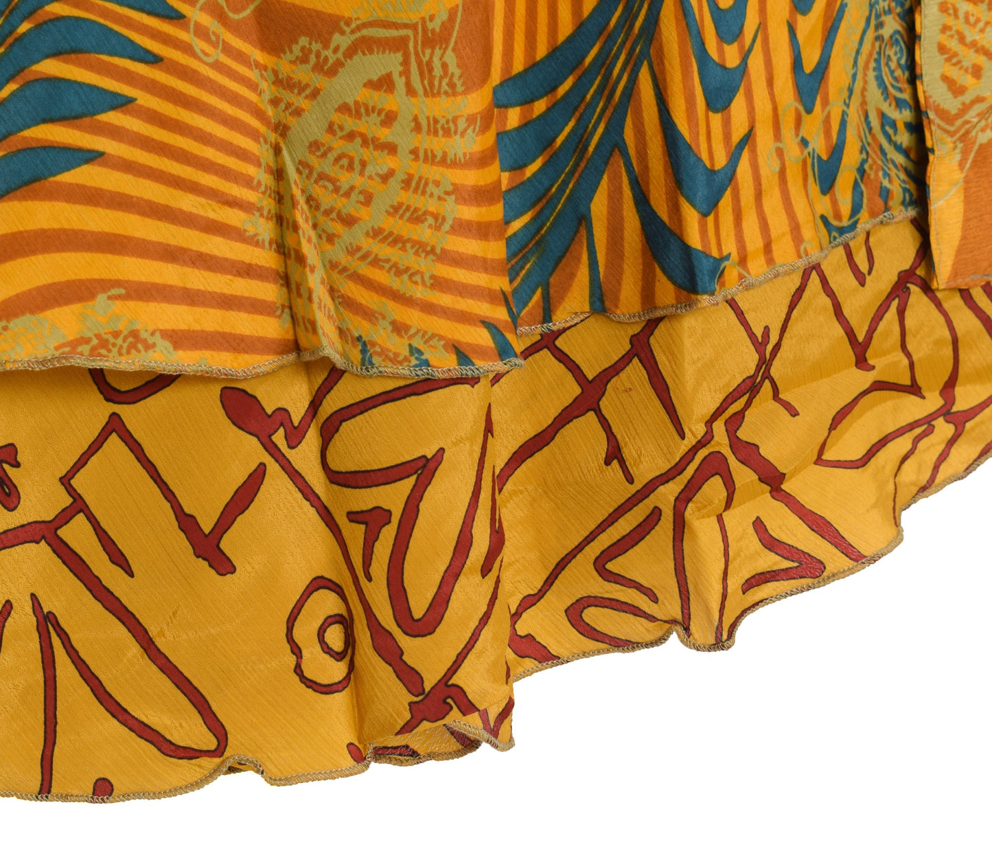 Sushila Vintage Yellow Art Silk Saree Magic Wrap Reversible Skirt Beach Dress Hippie