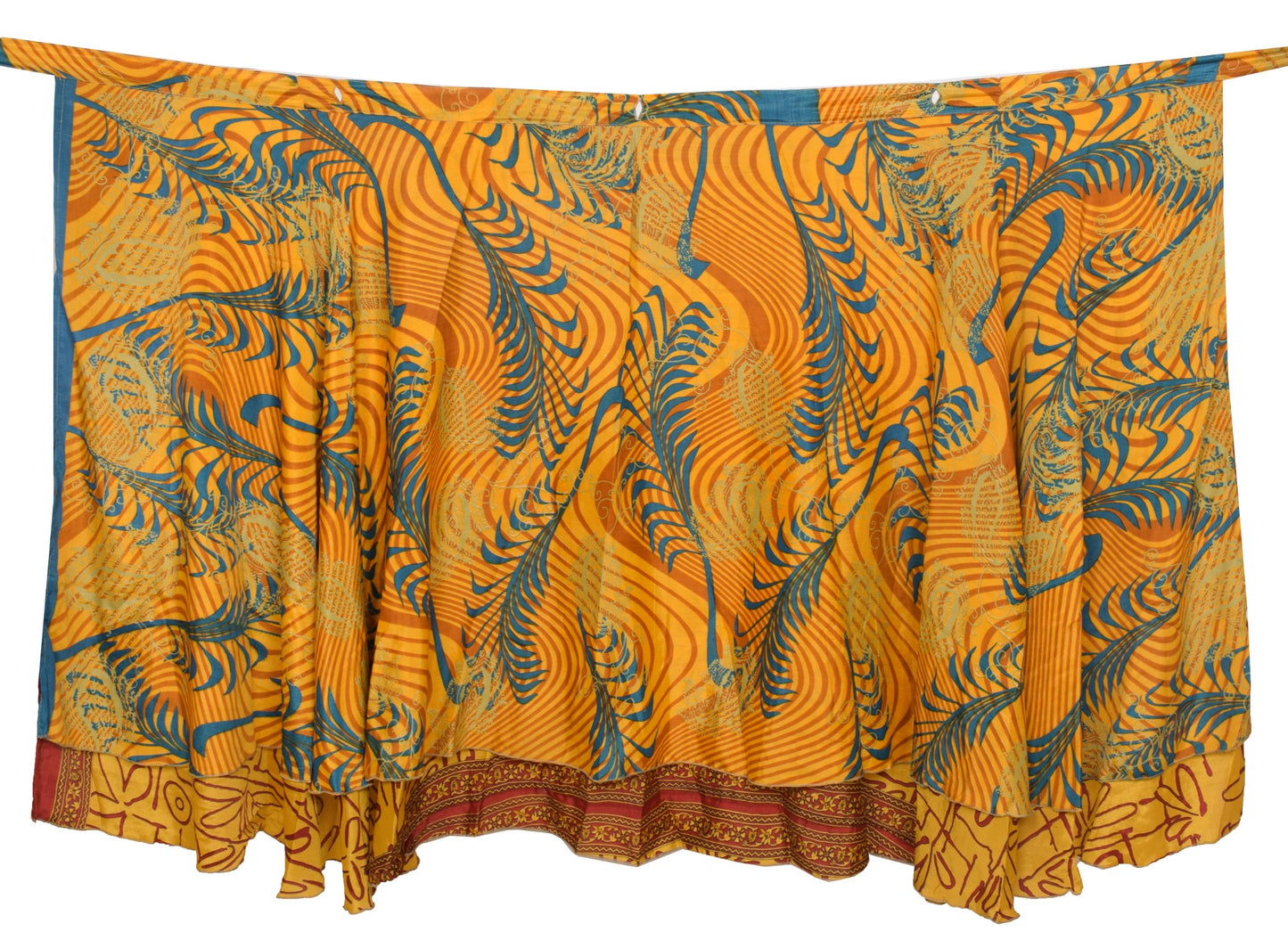 Sushila Vintage Yellow Art Silk Saree Magic Wrap Reversible Skirt Beach Dress Hippie