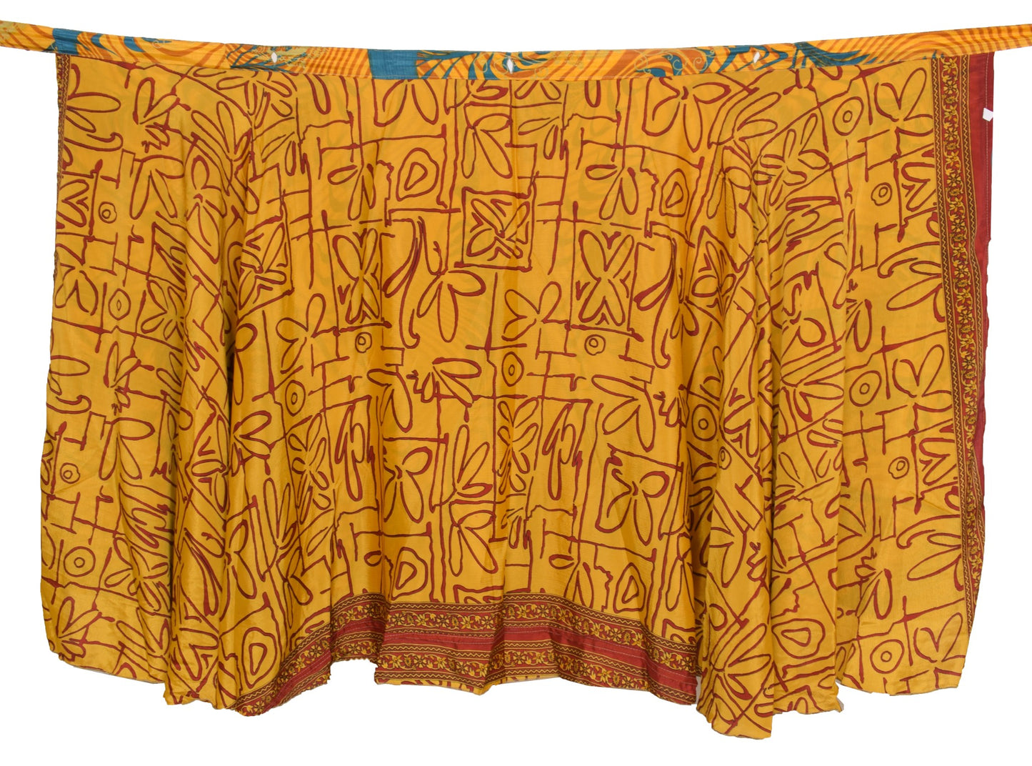 Sushila Vintage Yellow Art Silk Saree Magic Wrap Reversible Skirt Beach Dress Hippie