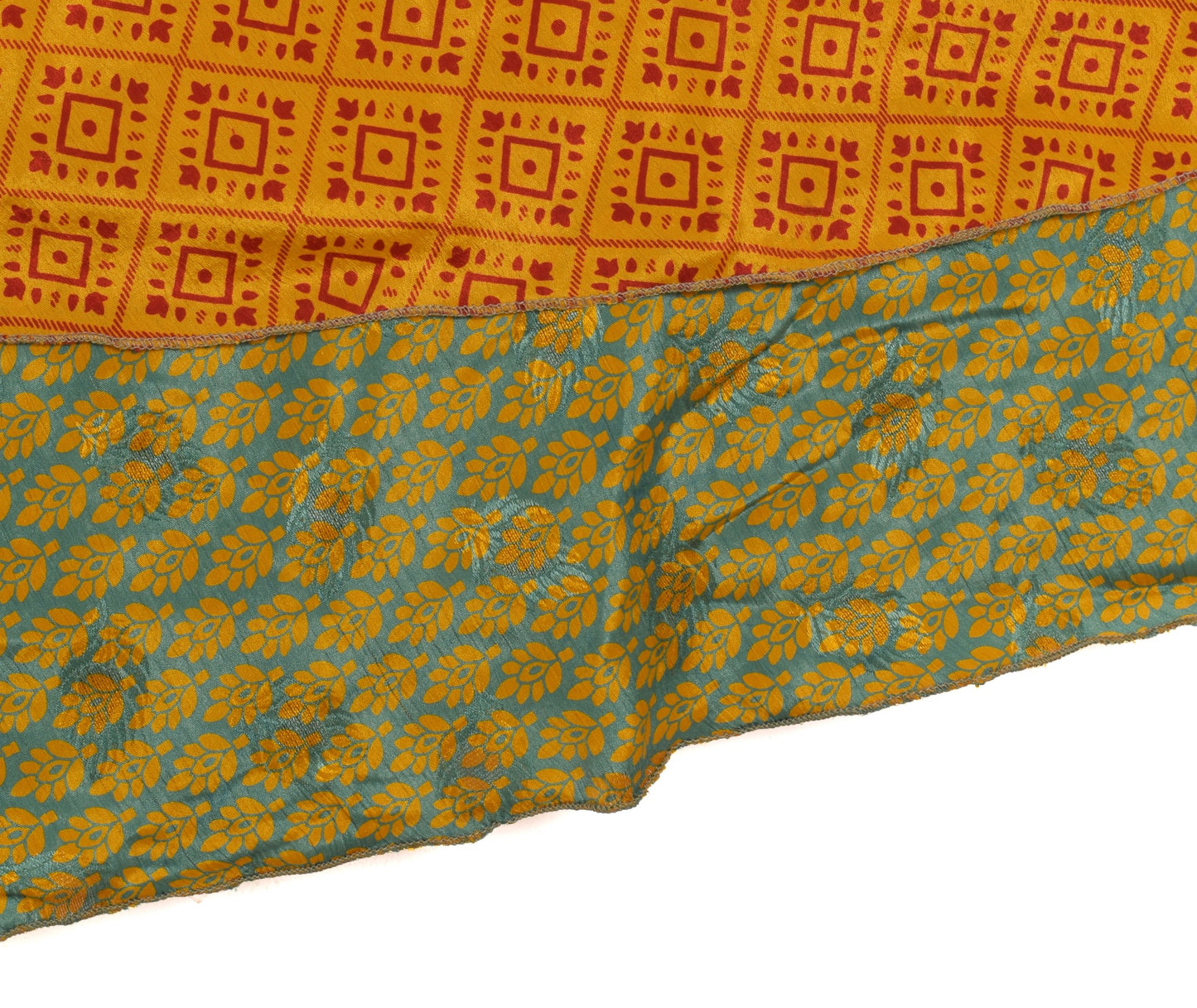 Sushila Vintage Art Silk Saree Magic Wrap Orange Green Reversible Skirt Beach Dress