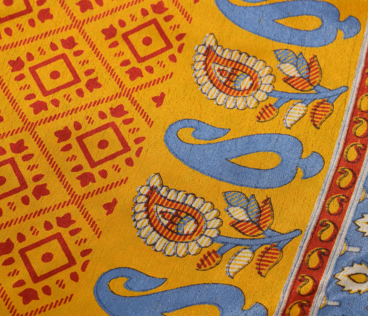 Sushila Vintage Art Silk Saree Magic Wrap Orange Green Reversible Skirt Beach Dress