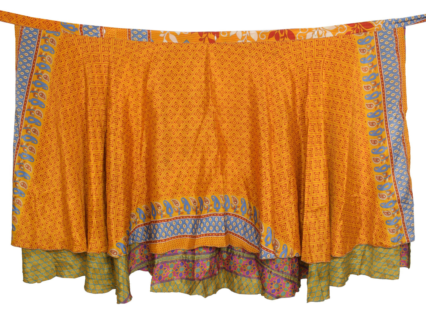 Sushila Vintage Art Silk Saree Magic Wrap Orange Green Reversible Skirt Beach Dress