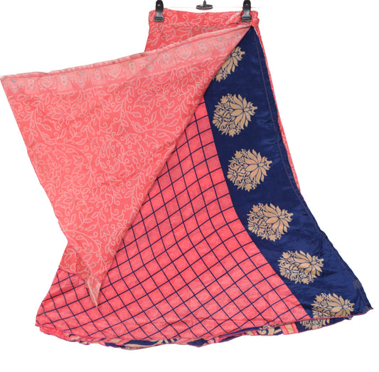 Sushila Vintage Pink Art Silk Saree Magic Wrap Reversible Skirt Beach Dress Hippie