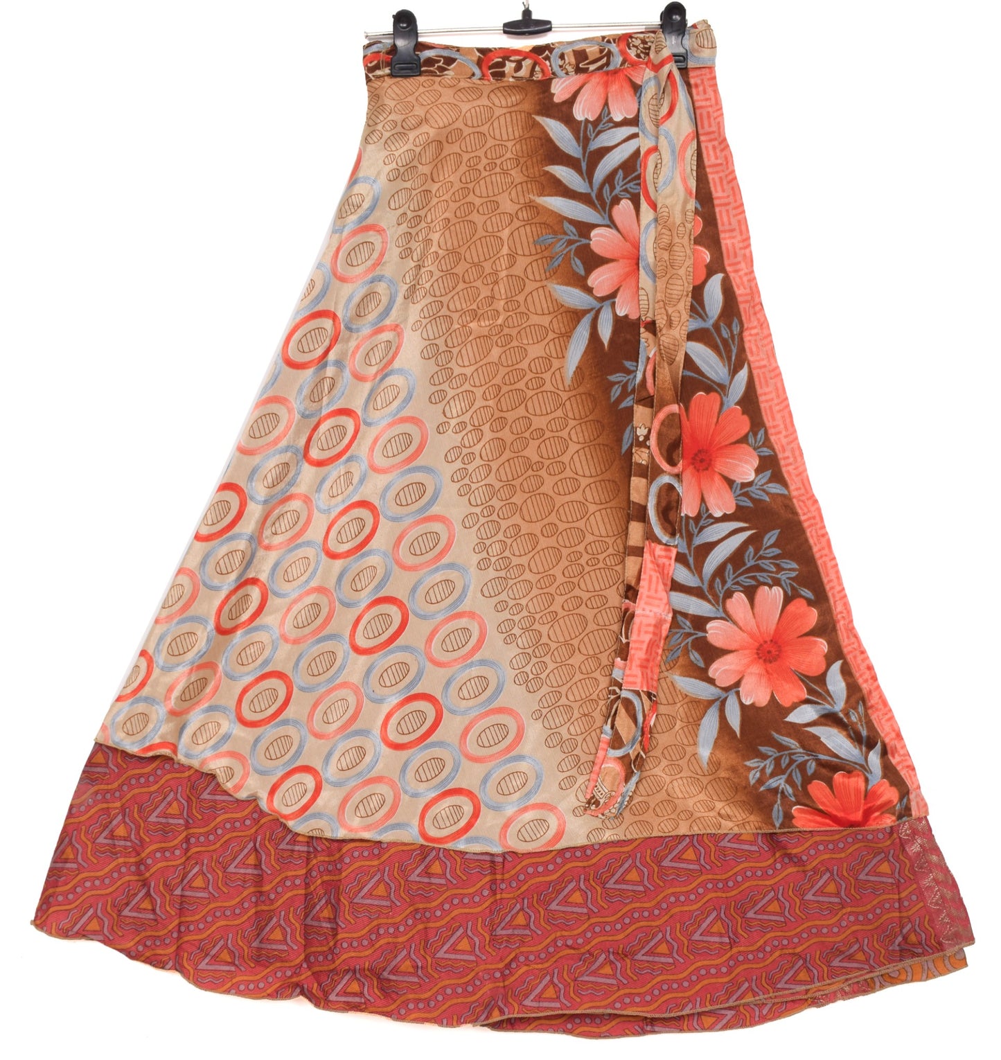 Sushila Vintage Maroon Art Silk Saree Magic Wrap Reversible Skirt Beach Dress Boho