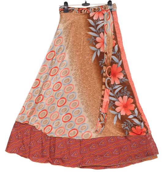 Sushila Vintage Maroon Art Silk Saree Magic Wrap Reversible Skirt Beach Dress Boho