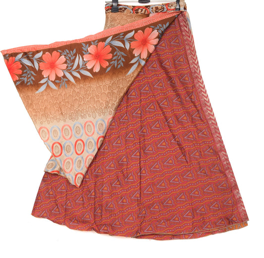 Sushila Vintage Maroon Art Silk Saree Magic Wrap Reversible Skirt Beach Dress Boho