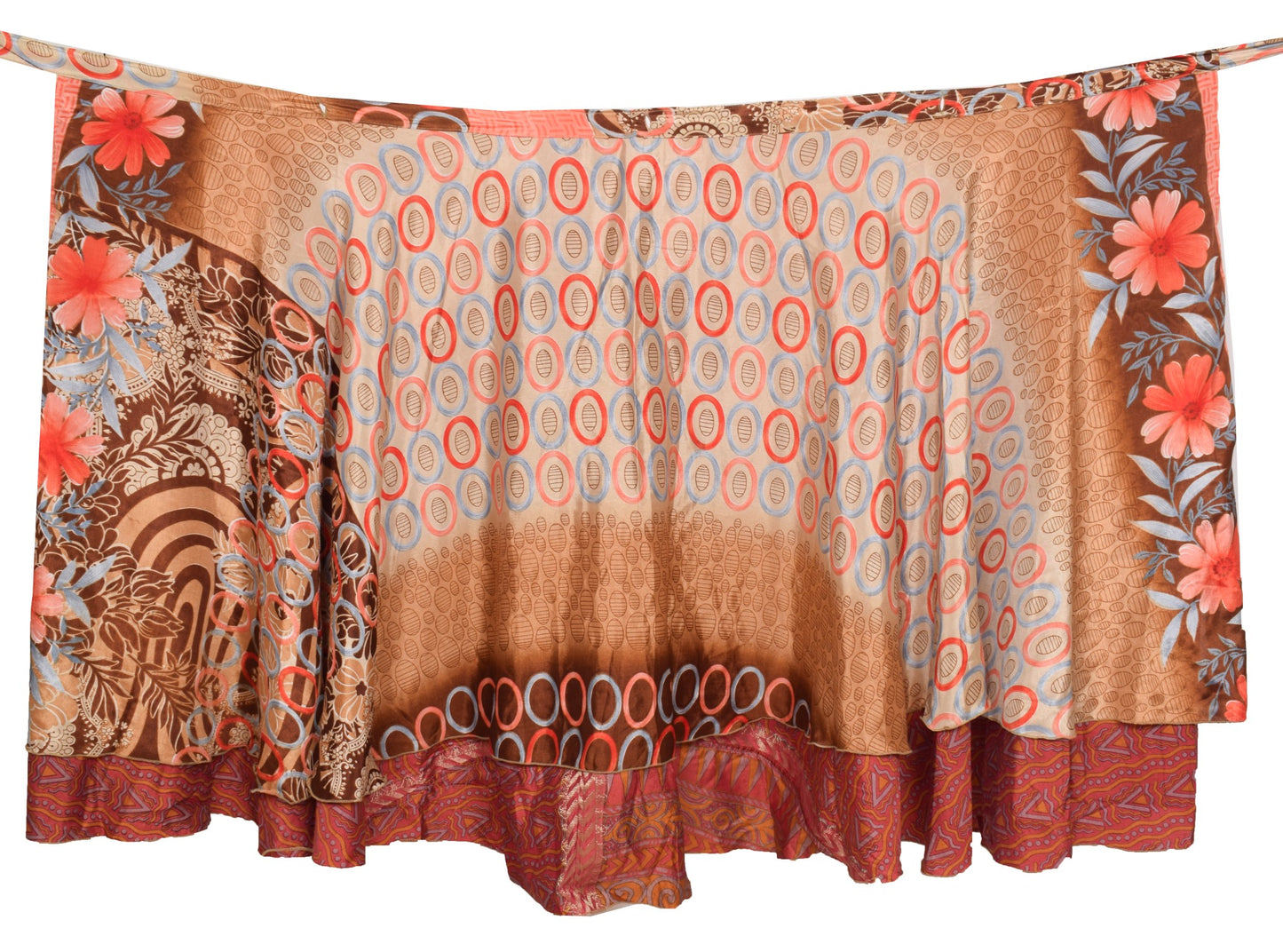 Sushila Vintage Maroon Art Silk Saree Magic Wrap Reversible Skirt Beach Dress Boho