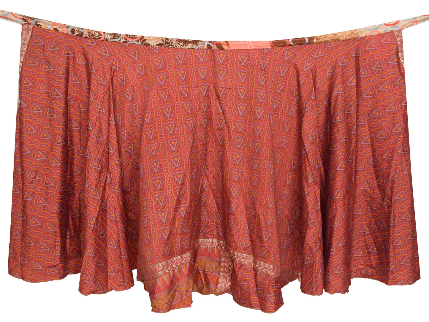 Sushila Vintage Maroon Art Silk Saree Magic Wrap Reversible Skirt Beach Dress Boho