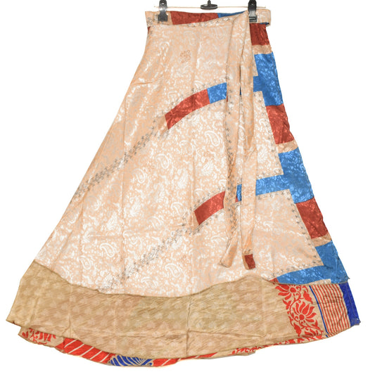 Sushila Vintage Floral Silk Saree Magic Wrap Reversible Skirt Woven Beach Dress