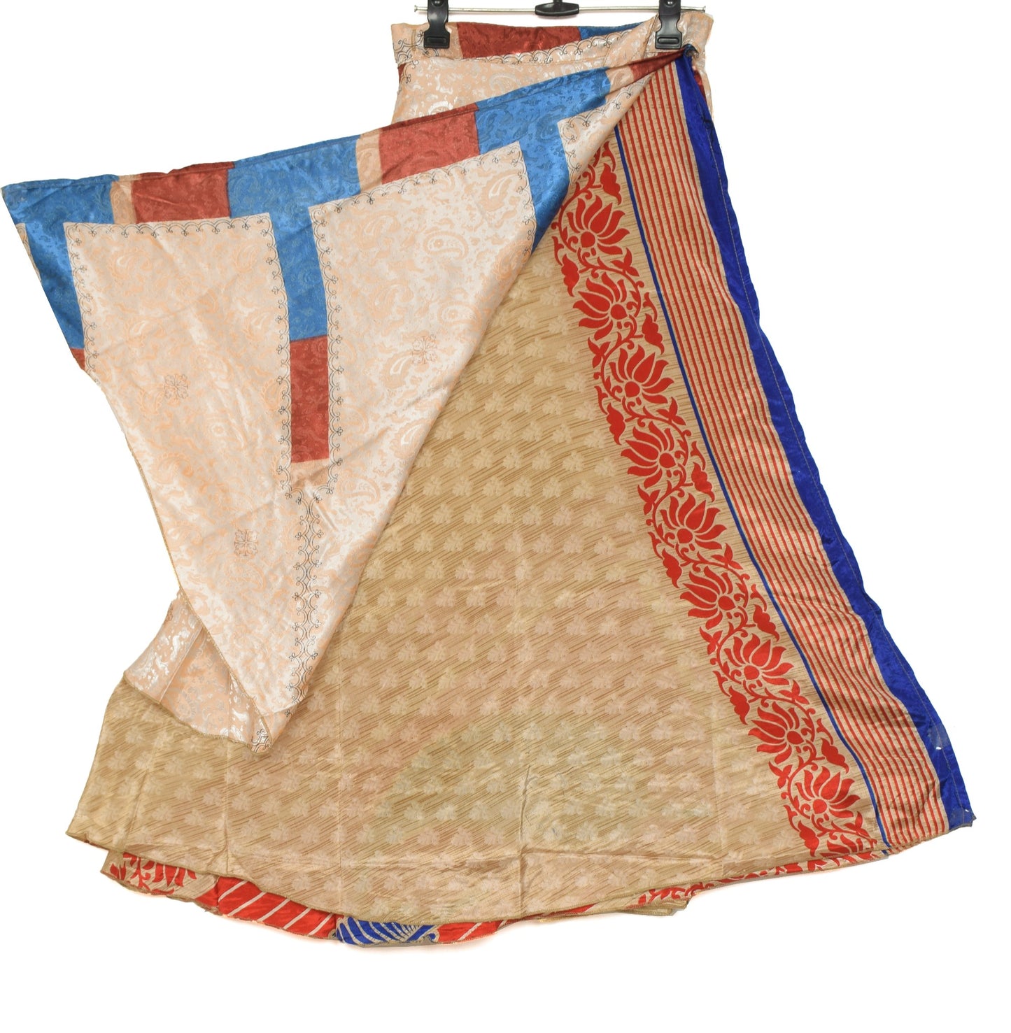 Sushila Vintage Floral Saree Magic Wrap Reversible Skirt Woven Art Silk Beach Dress