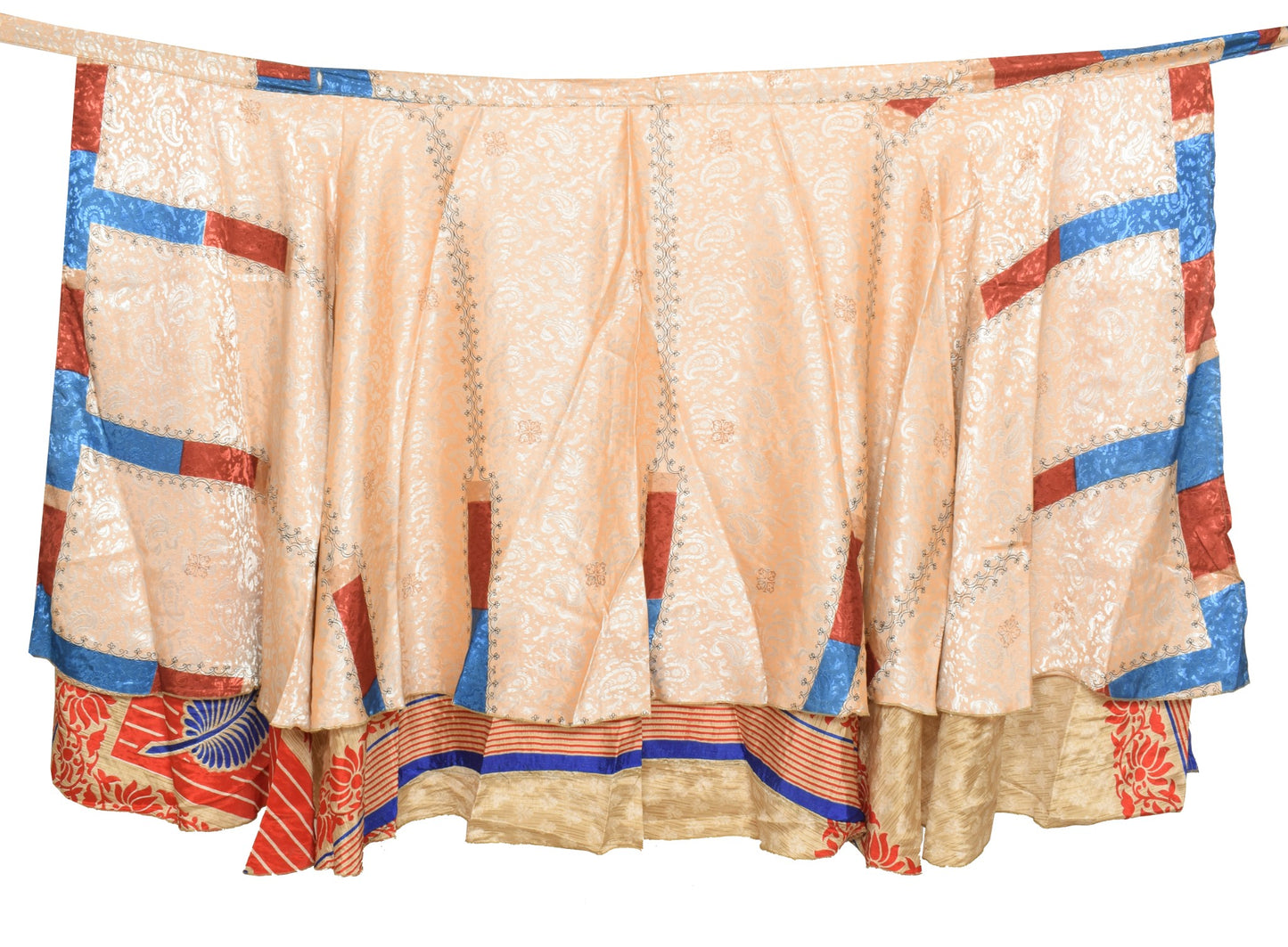 Sushila Vintage Floral Saree Magic Wrap Reversible Skirt Woven Art Silk Beach Dress