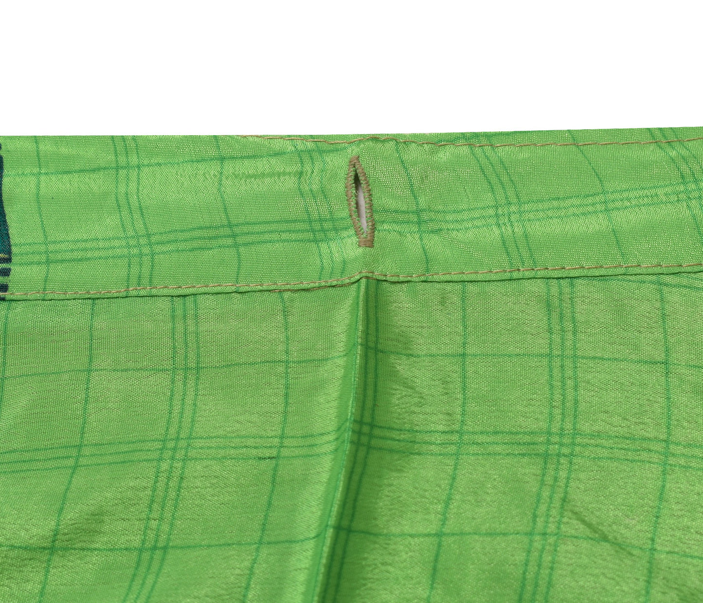 Sushila Vintage Green Checks Saree Magic Wrap Reversible Skirt Art Silk Beach Dress