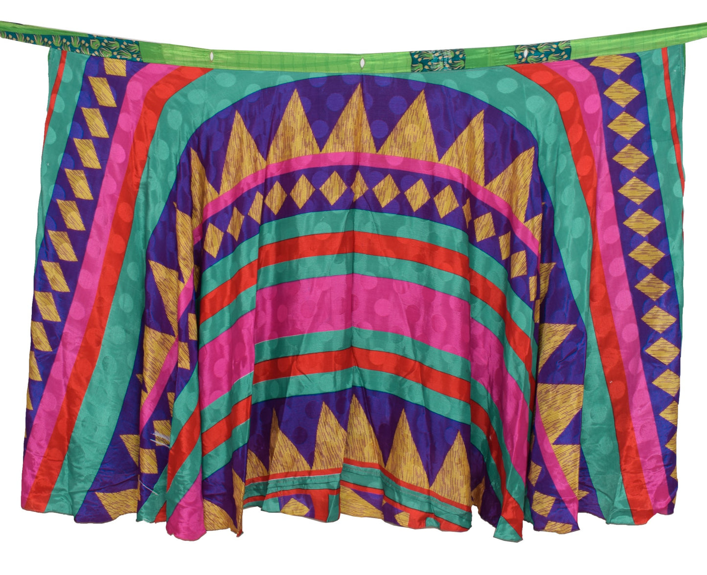 Sushila Vintage Green Checks Silk Saree Magic Wrap Reversible Skirt Beach Dress