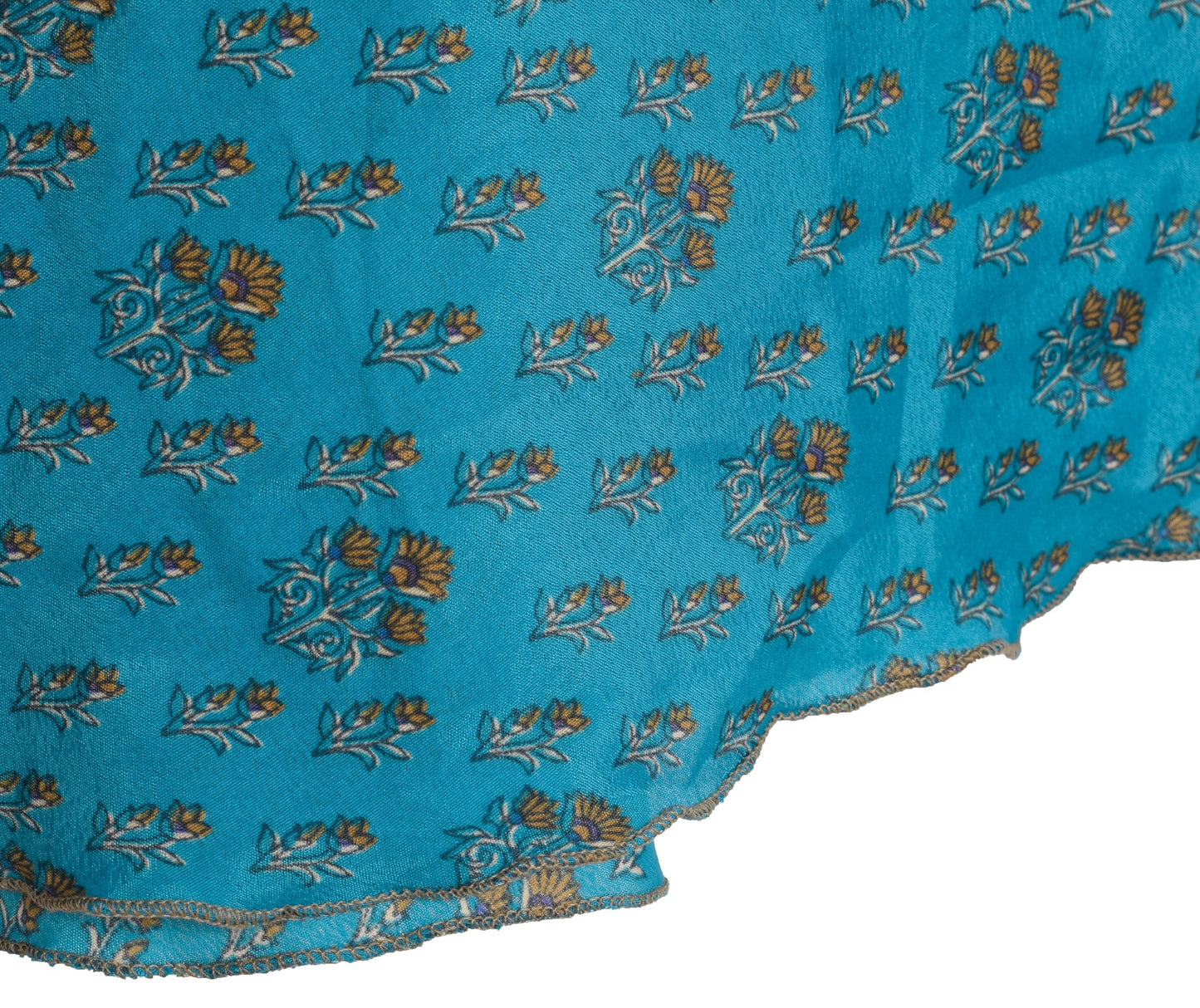 Sushila Vintage Art Silk Saree Magic Wrap Reversible Skirt Floral Blue Beach Dress