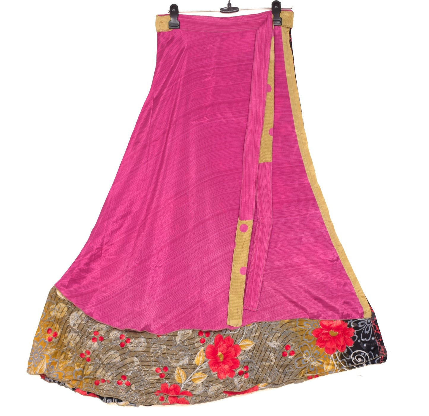 Sushila Vintage Art Silk Saree Handmade Magic Wrap Reversible Skirt Beach Dress