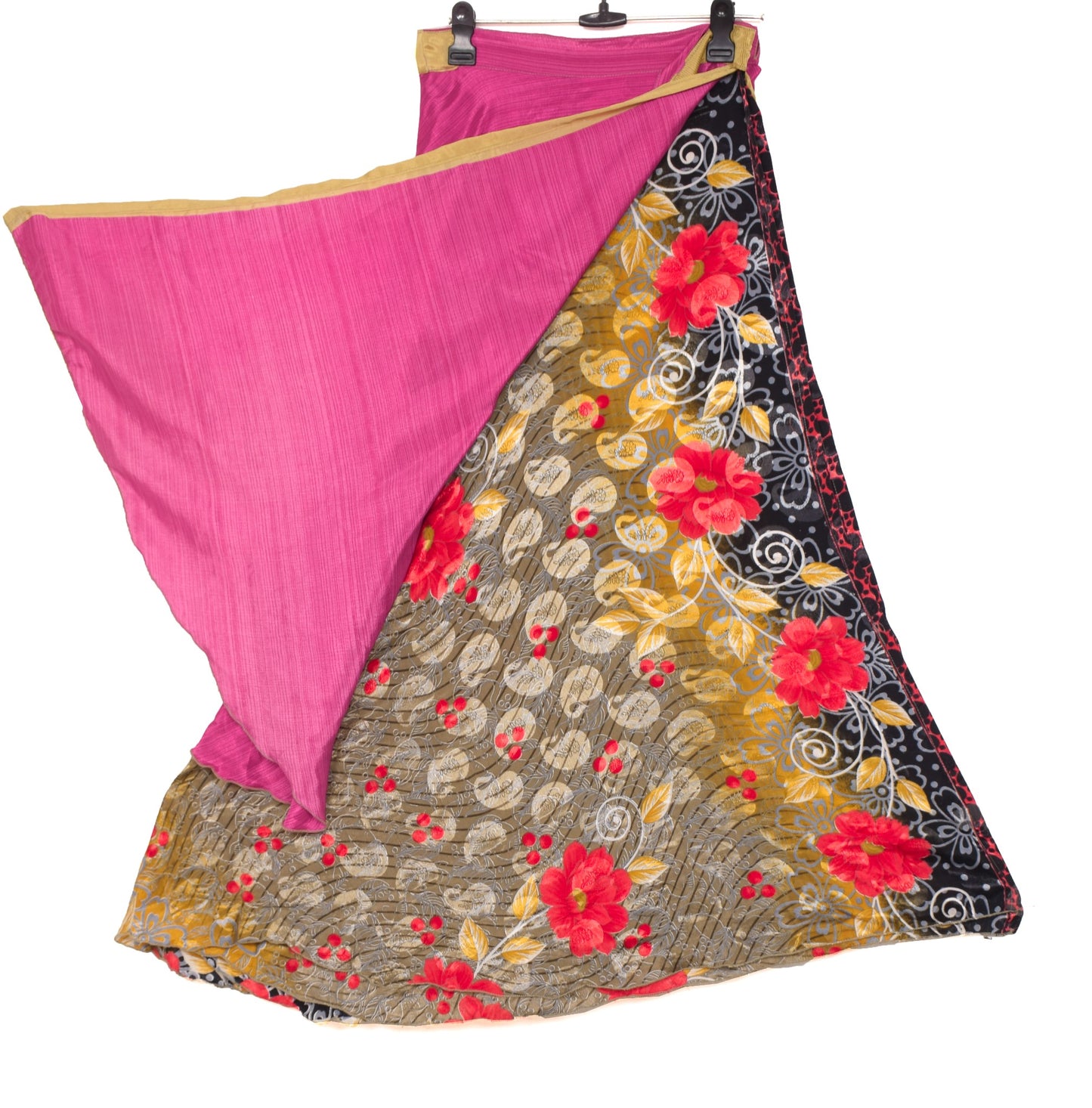 Sushila Vintage Art Silk Saree Handmade Magic Wrap Reversible Skirt Beach Dress