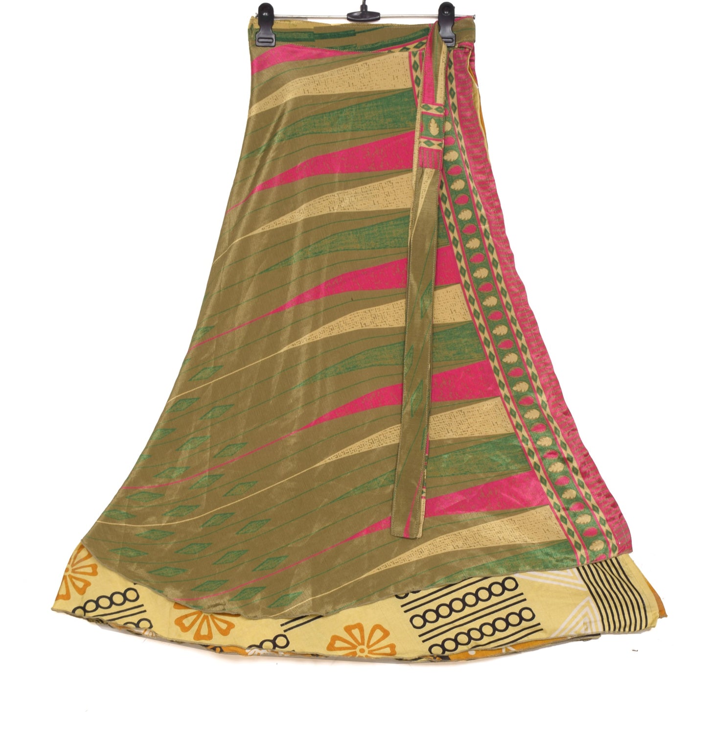 Sushila Vintage Art Silk Saree Magic Wrap Reversible Skirt Floral Beach Dress
