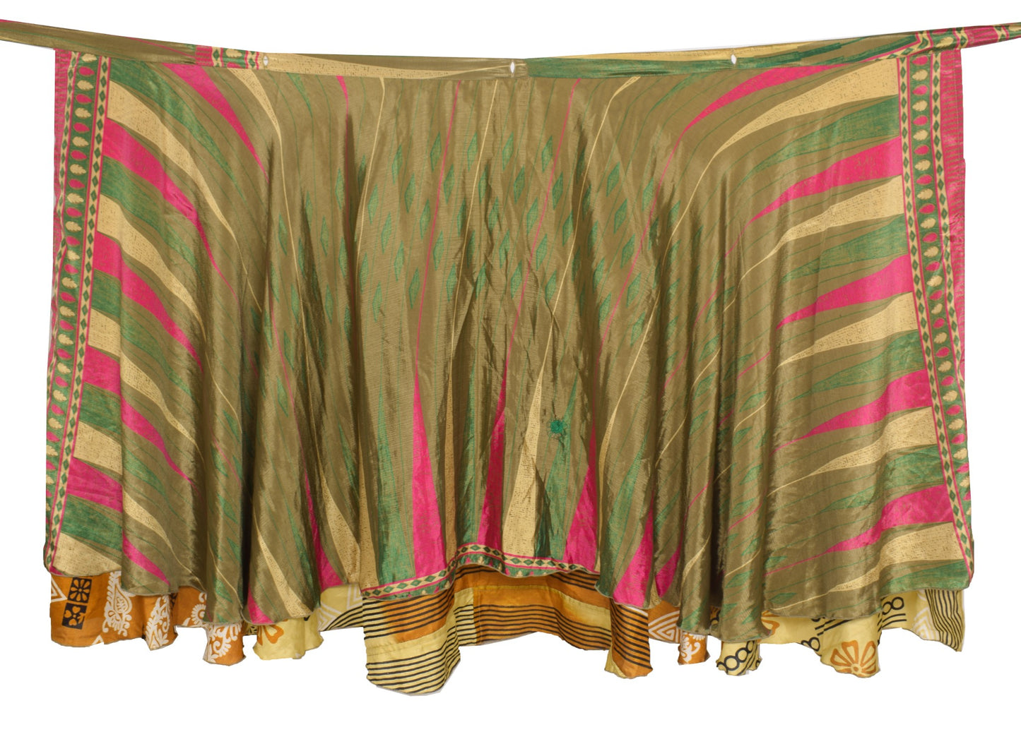 Sushila Vintage Art Silk Saree Magic Wrap Reversible Skirt Floral Beach Dress