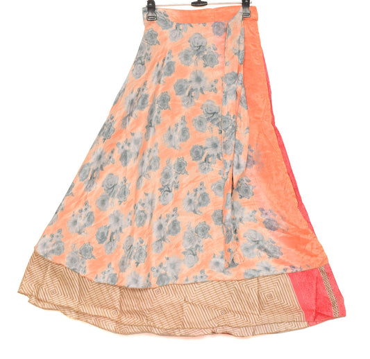 Sushila Vintage Floral Silk Saree Magic Wrap Reversible Skirt Beach Dress Hippie