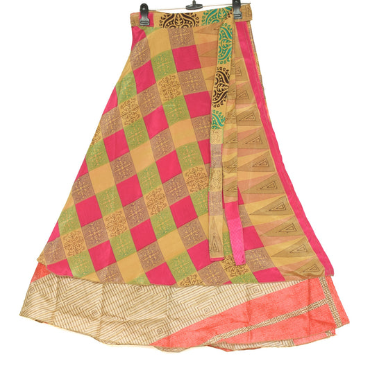 Sushila Vintage Art Silk Saree Magic Wrap Reversible Skirt Beach Dress Multi-Color