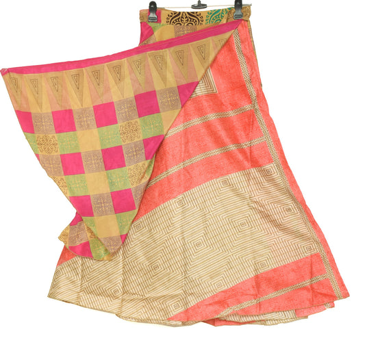 Sushila Vintage Art Silk Saree Magic Wrap Reversible Skirt Beach Dress Multi-Color