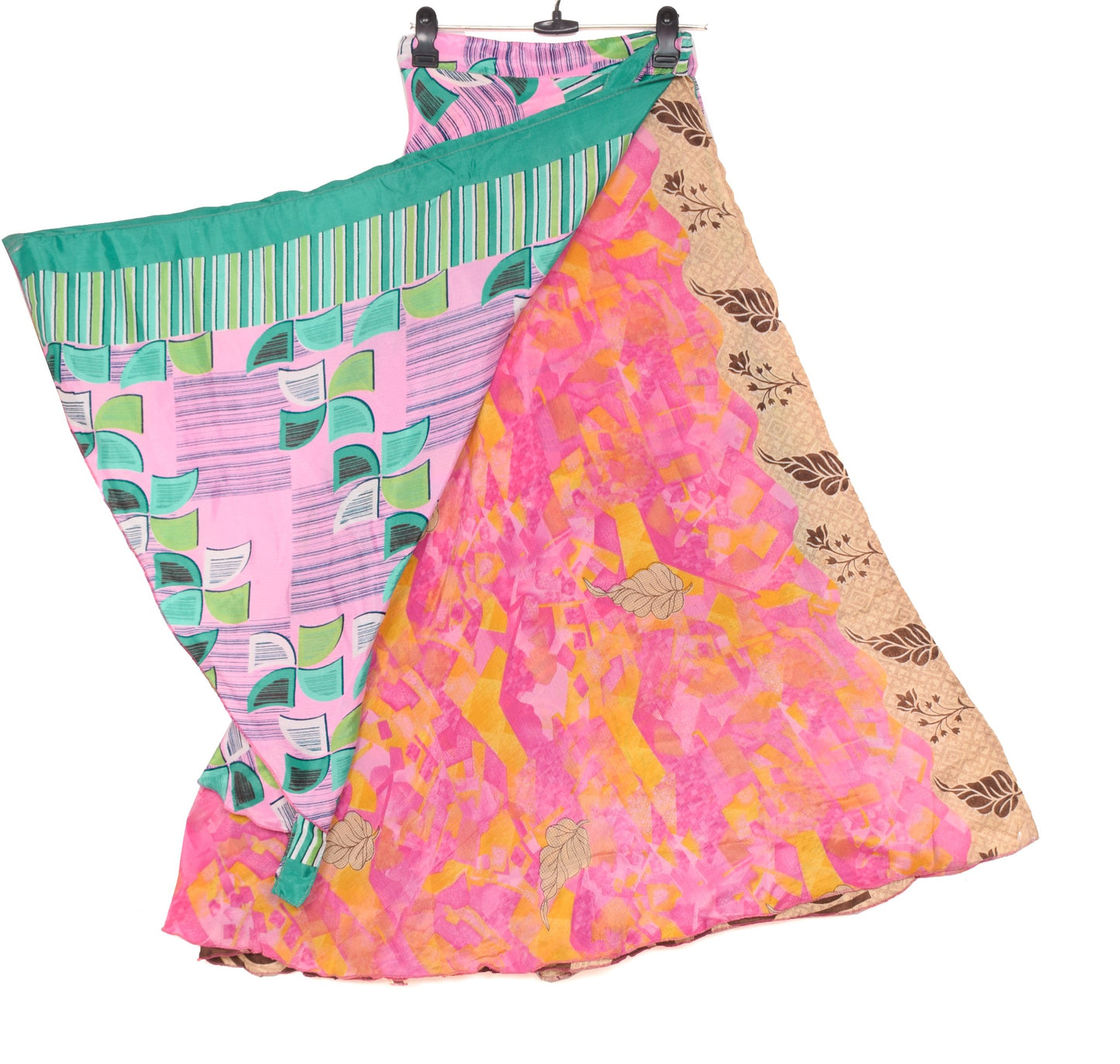 Sushila Vintage Art Silk Saree Handmade Magic Wrap Reversible Skirt Beach Dress