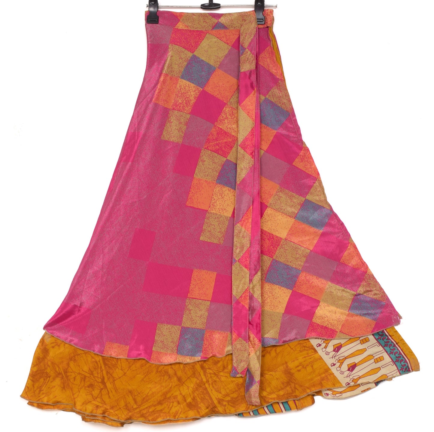 Sushila Vintage Art Silk Saree Magic 2 Layer Wrap Reversible Skirt Beach Dress
