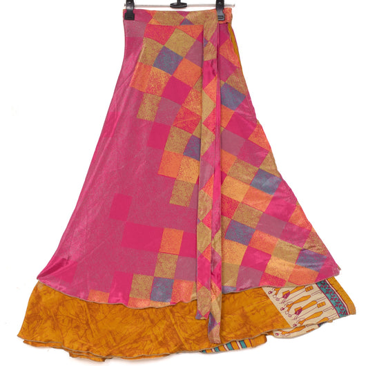 Sushila Vintage Art Silk Saree Magic 2 Layer Wrap Reversible Skirt Beach Dress