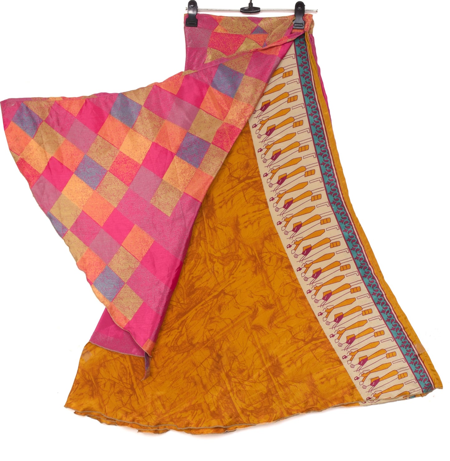 Sushila Vintage Art Silk Saree Magic 2 Layer Wrap Reversible Skirt Beach Dress